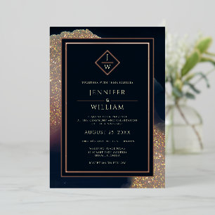 Invitation En Aluminium Bleu Or moderne Formal Classic Initial Élégant