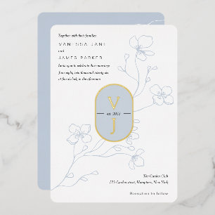 Invitation En Aluminium Bleu poussiéreux simple jardin fleuri moderne mari
