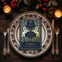 Bleu Royal Medieval Lion Mariage Foil Table Card