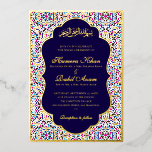 Invitation En Aluminium Bleu Royal Turquoise Ivoire Motif Floral Mariage M