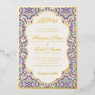 Invitation En Aluminium Bleu Royal Turquoise Ivoire Motif Floral Mariage M