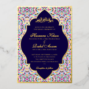 Invitation En Aluminium Bleu Royal Turquoise Ivoire Motif Floral Mariage M