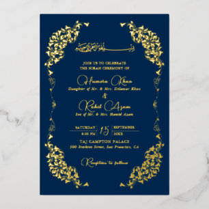 Invitation En Aluminium Bleu Royale Doré Floral Paisley Musulman Mariage A