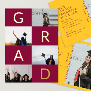 Invitation En Aluminium BLOCS DE COULEUR GRAD MULTI Photo Maroon Gold