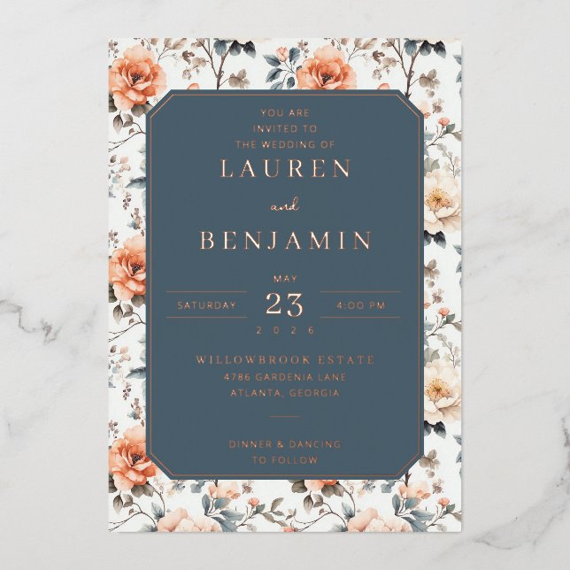 Invitation En Aluminium Blossom and Vow Wedding (Recto)