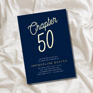 Invitation En Aluminium Blue 50th Birthday Gold Script Chapitre 50 Party