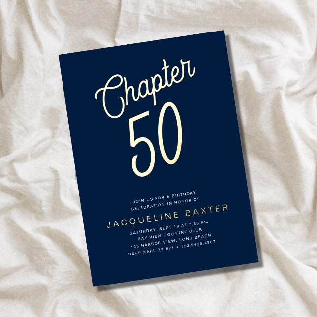 Invitation En Aluminium Blue 50th Birthday Gold Script Chapitre 50 Party (Créateur téléchargé)