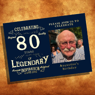 Invitation En Aluminium Blue 80e anniversaire Vintage Gold