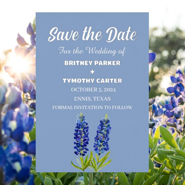 Invitation En Aluminium Blue Bluebonnets Floral Photo QR Code Mariage (Créateur téléchargé)