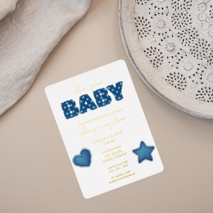 Invitation En Aluminium Blue Jean Baby Baby shower moderne Patchwork