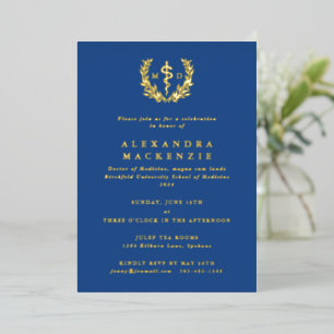 Invitation En Aluminium Blue MD Asclepius+Laurel Wreath Graduation Party
