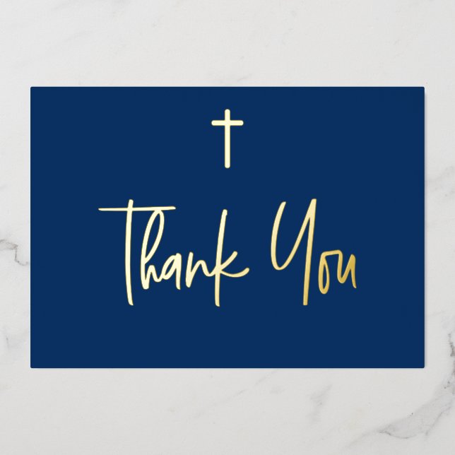 Invitation En Aluminium Blue Nom du garçon Première communion Merci Gold C (Recto)