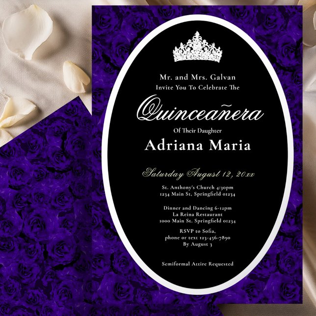 Invitation En Aluminium Blue Roses Elegant Silver Floral Quinceanera   (Créateur téléchargé)