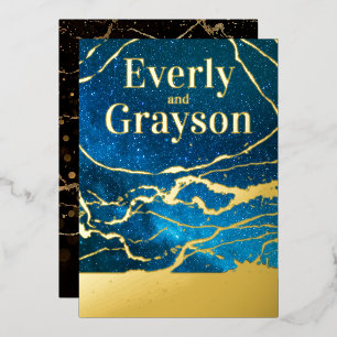 Invitation En Aluminium Blue Sky Galaxy Agate Marbre Mariage or