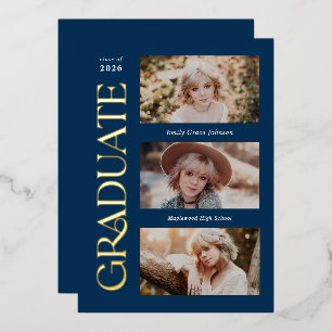 Invitation En Aluminium Blue Trendy Serif Multiples Diplôme Photo