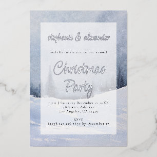Invitation En Aluminium Blue Winter Forêt Superposition Fête de Noël Real