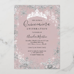 Invitation En Aluminium Blush de flocon de neige d'hiver Quinceanera Argen