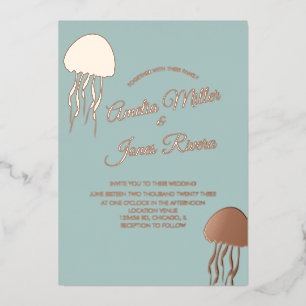 Invitation En Aluminium Blush de mariage en forme de méduse dorée pressée