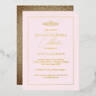 Invitation En Aluminium Blush Doré Élégant Quinceanera 15e Anniversaire