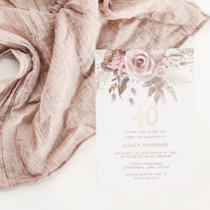 Invitation En Aluminium Blush & Dusty Rose 40e anniversaire Rose de fête G