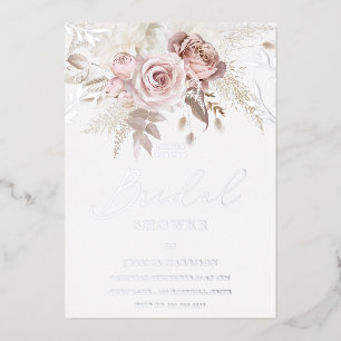 Invitation En Aluminium Blush Floral Fête des mariées Real Silver