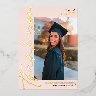 Invitation En Aluminium Blush Gold Calligraphie Photo Graduation Merci