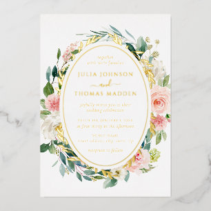 Invitation En Aluminium Blush Gold Floral Folial Mariage