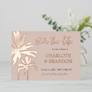Invitation En Aluminium Blush Palm Trees Beach Mariage Enregistrer La Date