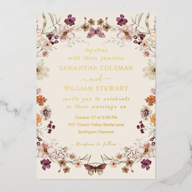 Invitation En Aluminium Blush Pastel Fleur sauvage moderne Boho Mariage (Recto)