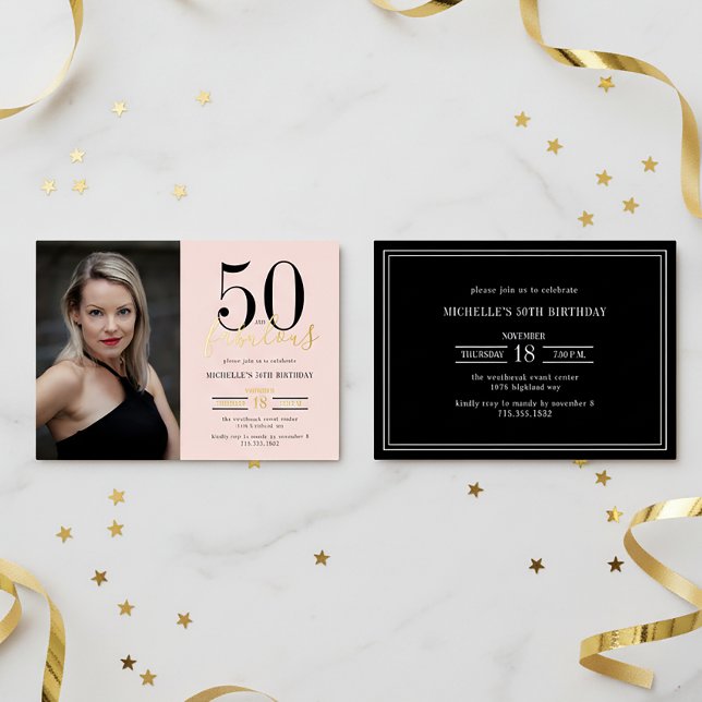 Invitation En Aluminium Blush Pink 50 And Fabulous Photo Gold (Créateur téléchargé)