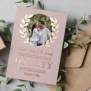 Invitation En Aluminium Blush Rose Gold Couronne de Laurier Typographie Ph