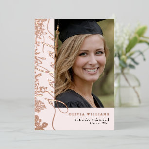 Invitation En Aluminium Blush Rose Gold Floral Diplômé Photo Remise des di