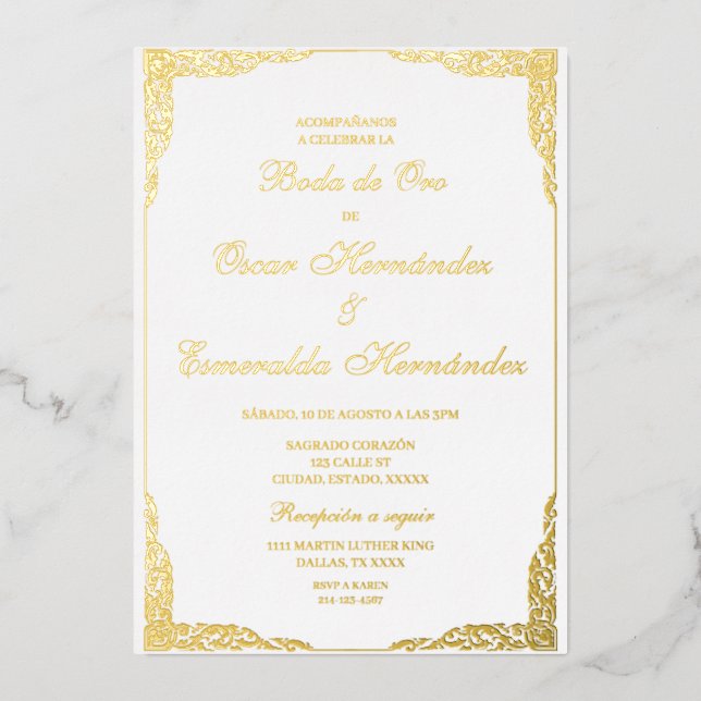 Invitation En Aluminium Boda de oro élégante éditable (Recto)