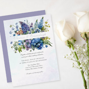 Invitation En Aluminium Bohème Bleu Violet Aquarelle Florales Mariage
