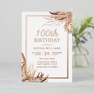 Invitation En Aluminium Bohème Boho 100e Anniversaire Rose Gold