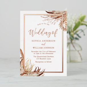 Invitation En Aluminium Bohème Élégant Mariage Rose Doré