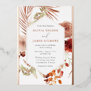 Invitation En Aluminium Bohème luxuriant Cadre Mariage Rose or