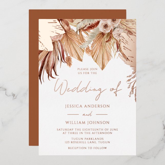 Invitation En Aluminium Bohème séché Floral Mariage Rose or (Recto/Verso)