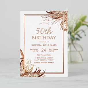 Invitation En Aluminium Bohemian Boho 50e anniversaire Rose de fête d'or