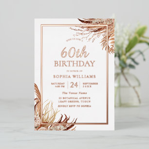 Invitation En Aluminium Bohemian Boho 60e anniversaire Rose de fête d'or