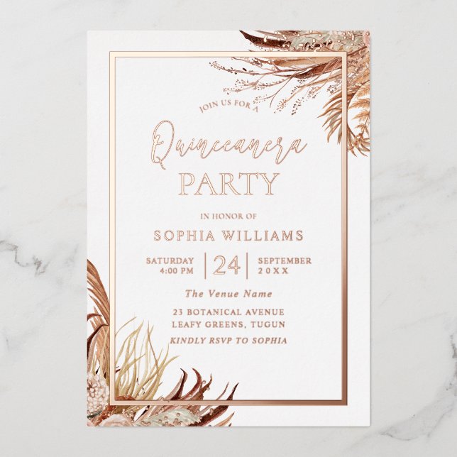 Invitation En Aluminium Bohemian Boho Quinceanera Party Rose Gold (Recto)