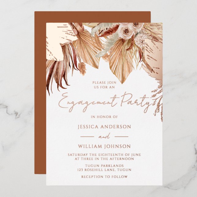 Invitation En Aluminium Bohemian Dream Floral Engagement Party Rose Gold (Recto/Verso)