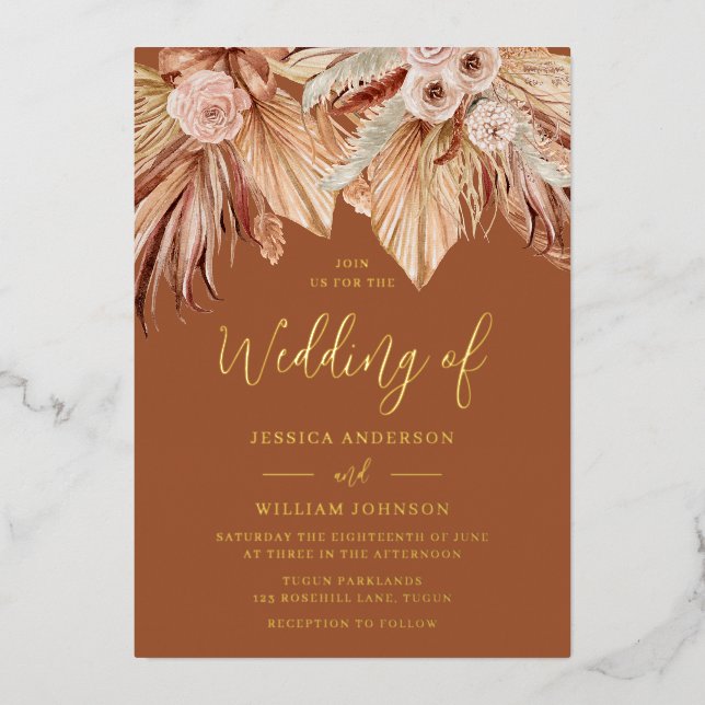 Invitation En Aluminium Bohemian Dream Mariage : Boho Terracotta Gold (Recto)