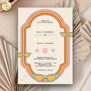 Invitation En Aluminium Boho 70s Rétro Cadre Mariage Coloré Groovy Or