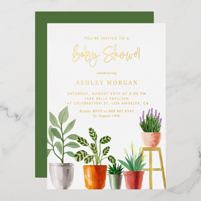 Invitation En Aluminium Boho Aquarelle intérieure Baby shower Plante (Recto/Verso)