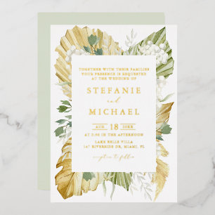 Invitation En Aluminium Boho Aquarelle Séchée Palm Feuille Mariage d'été