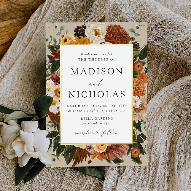 Invitation En Aluminium Boho Automne Floral Frame Mariage (Créateur téléchargé)