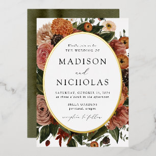 Invitation En Aluminium Boho Automne Floral Oval Frame Mariage