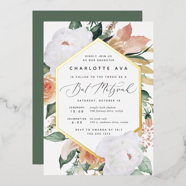 Invitation En Aluminium Boho Blooms Bat mitzvah Floral moderne (Recto/Verso)