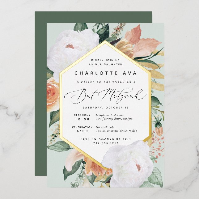 Invitation En Aluminium Boho Blooms Bat mitzvah Floral moderne (Recto/Verso)